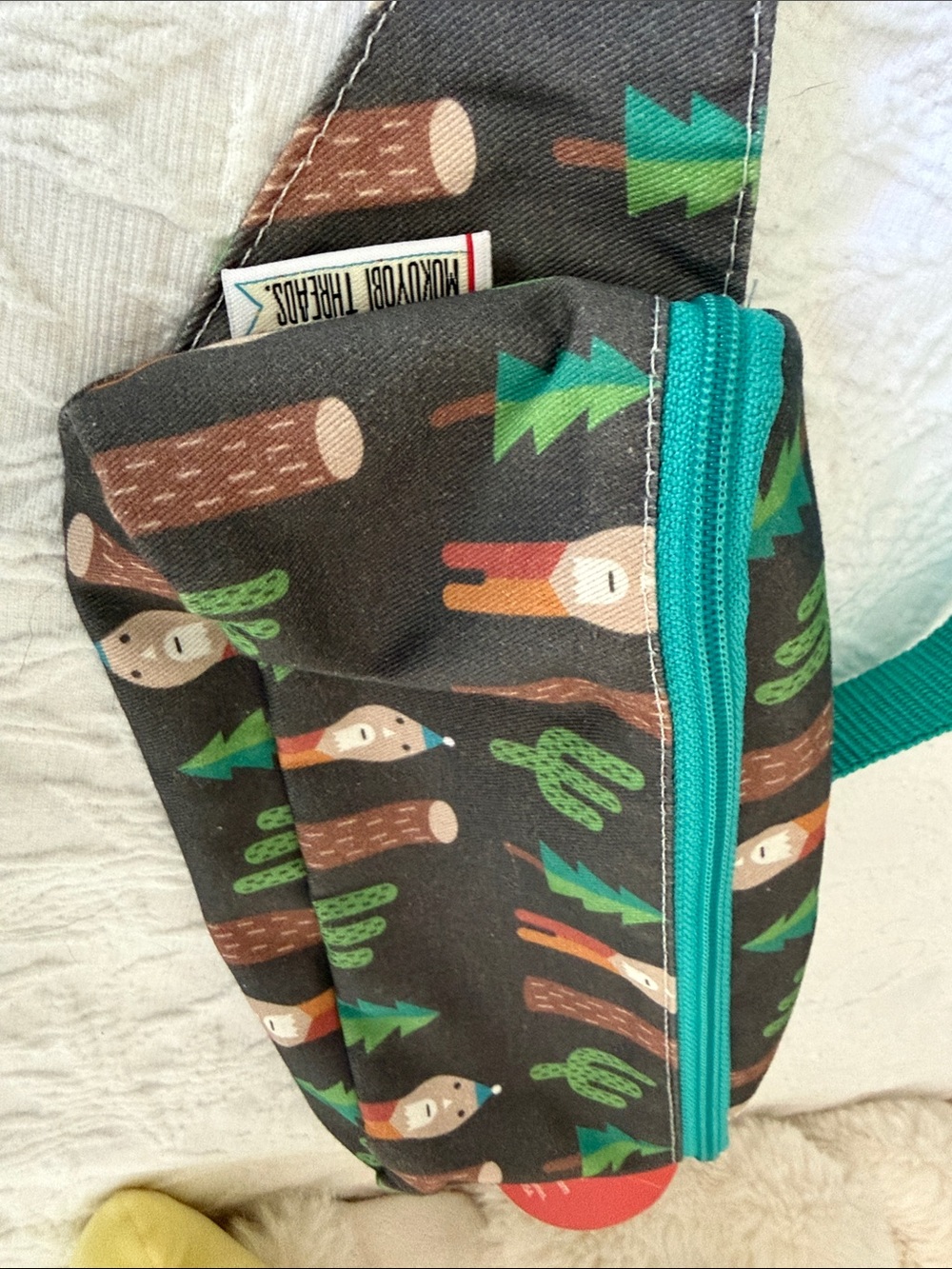 Mini Crossbody Bag by Maylor Threads — Teal Zip Forest Print
